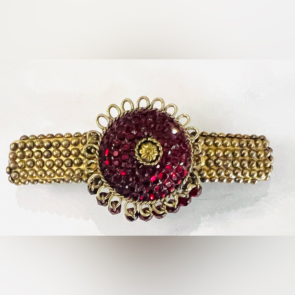 Vintage jeweled hair barrette with red crystals, made in France 🇫🇷